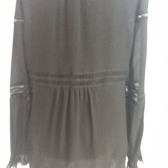 WHBM Karlee Boho Blouse Women's Size 8 Black Lace Trim Lace-Up Front Long Sleeve - Picture 11 of 16